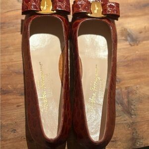 Salvatore Ferragamo Brown Croc-Embossed Flats